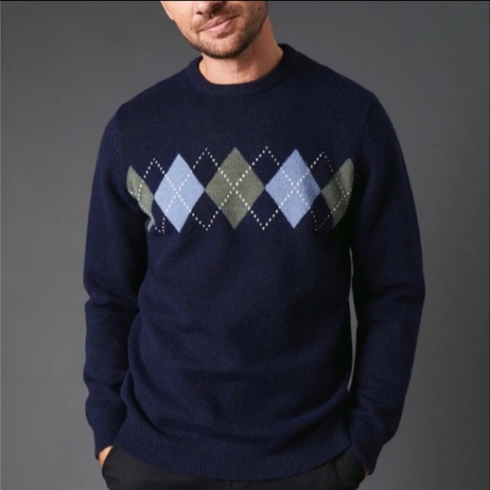 Blueink Crewneck Sweater with Argyle Design